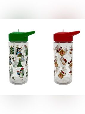 NEW! Festive And Charming Two (2) Piece Christmas Water Bottle Set-16.5 oz (NWT)